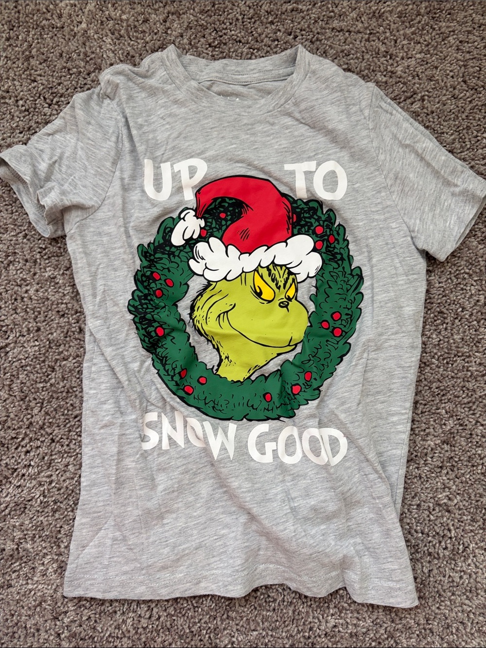 Kids Gray Grinch Graphic Tee with Holiday Wreath